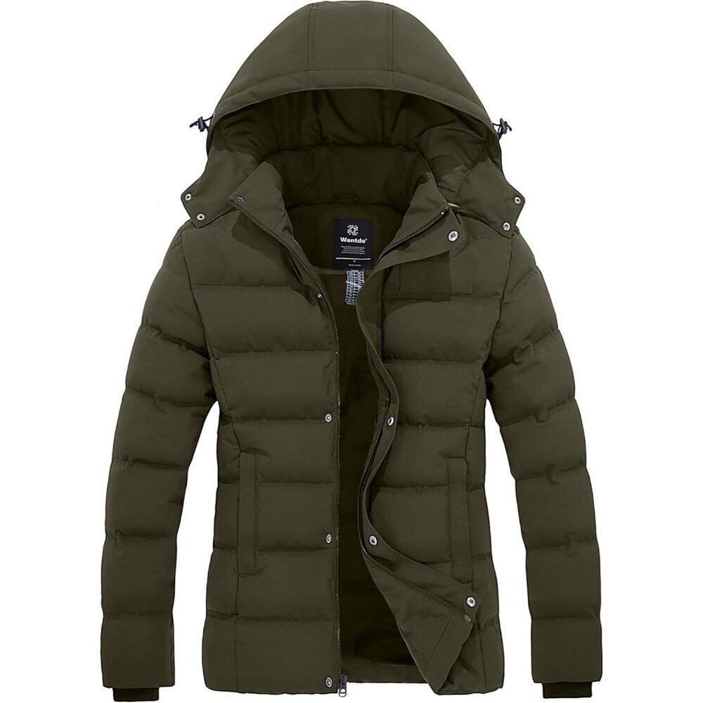 Women's Thicken Army Green Quilted Puffer Hooded Jacket Coat Warm Winter